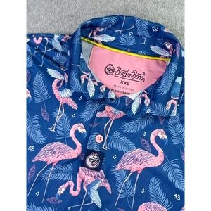 BirdieBoss Golf Flamingo Fairway Polo‎ Shirt Men's XXL Stretch Performance AOP
